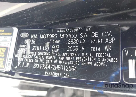 2017 Kia Forte Lx from USA, damaged, VIN 3KPFK4A72HE012564